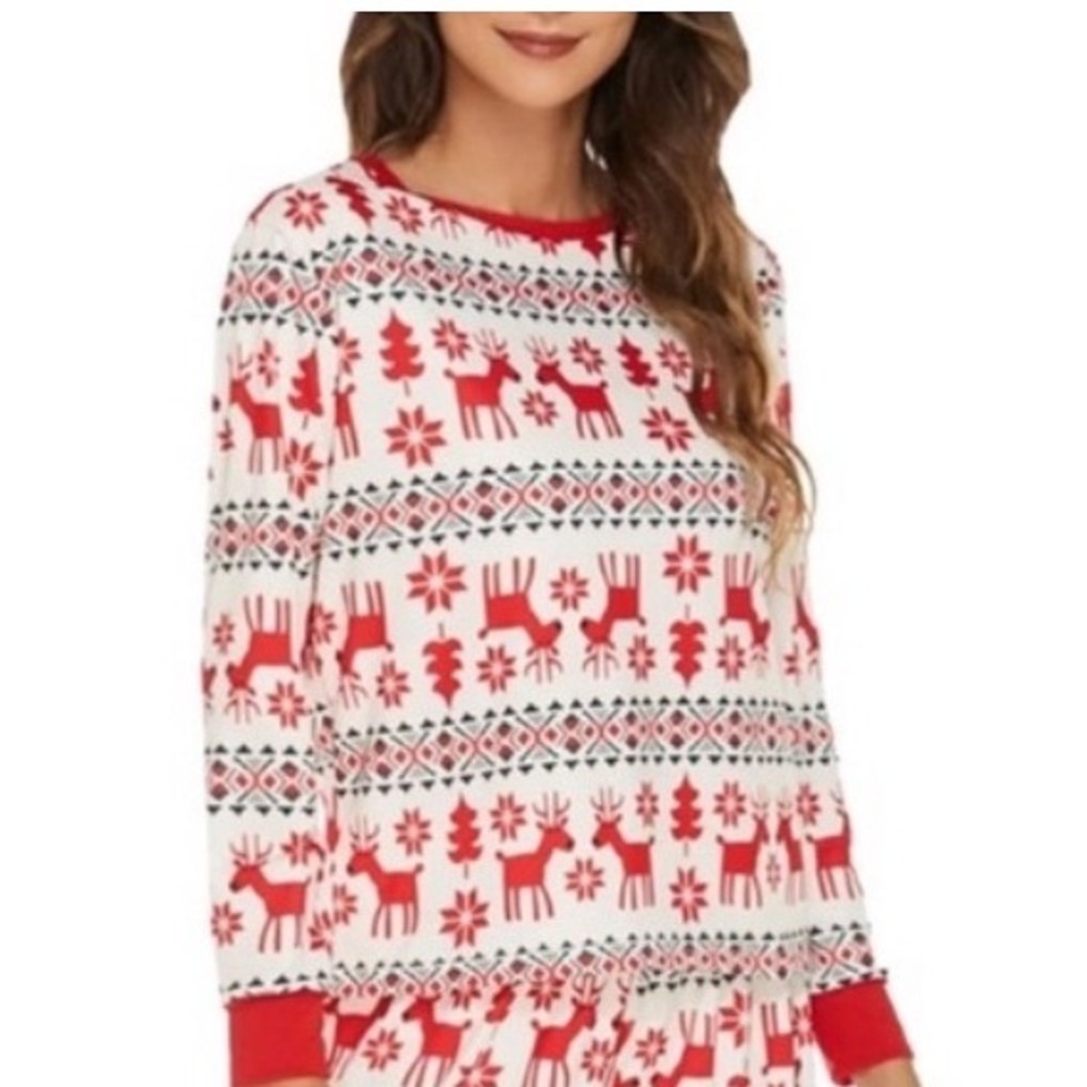 Women's Hanna Andersson Deer Winter Holiday long john pajama top Large‎